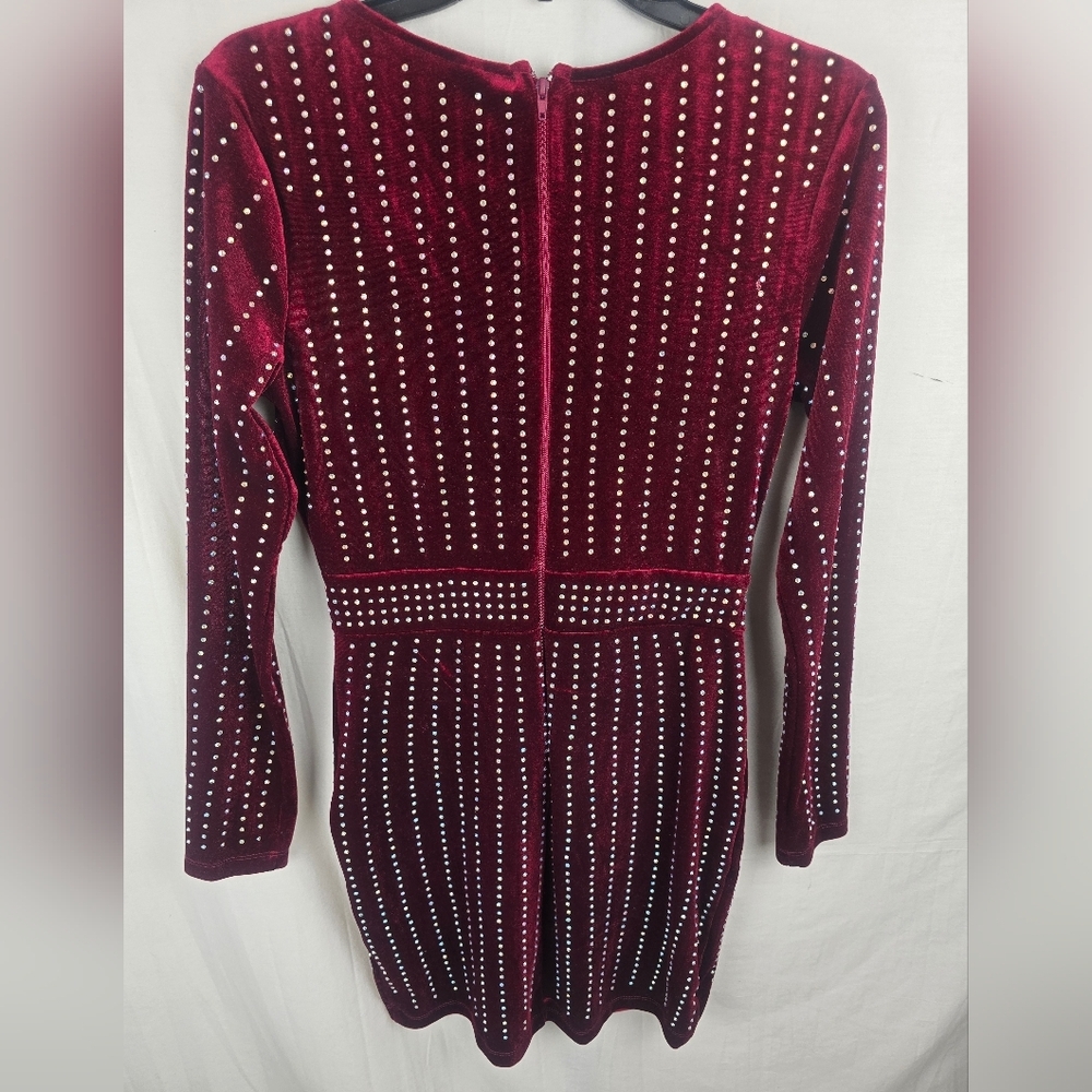 Windsor Elegant Burgundy Studded Long Sleeve Wrap Dress Sz M - Picture 7 of 13